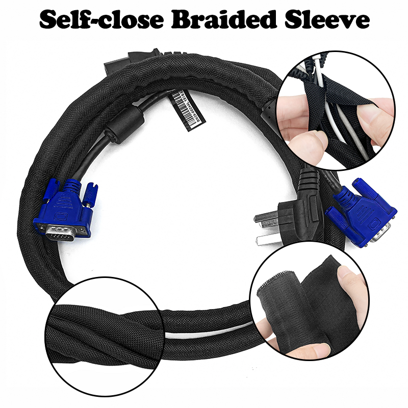 Cable Sleeve Braided - 5/10 متر الذاتي إغلاق PET مضفر