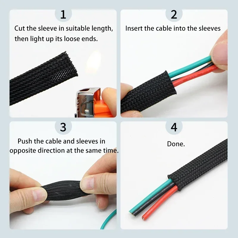 1 ~ 50 متر أسود-أحمر الصليب PE - مراجعة Cable Sleeve Braided وسعره